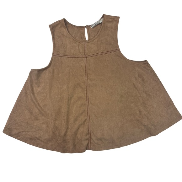Chloe K Women's Sleeveless Top Brown Faux Suede A-Line Keyhole Back Size L - Picture 1 of 6